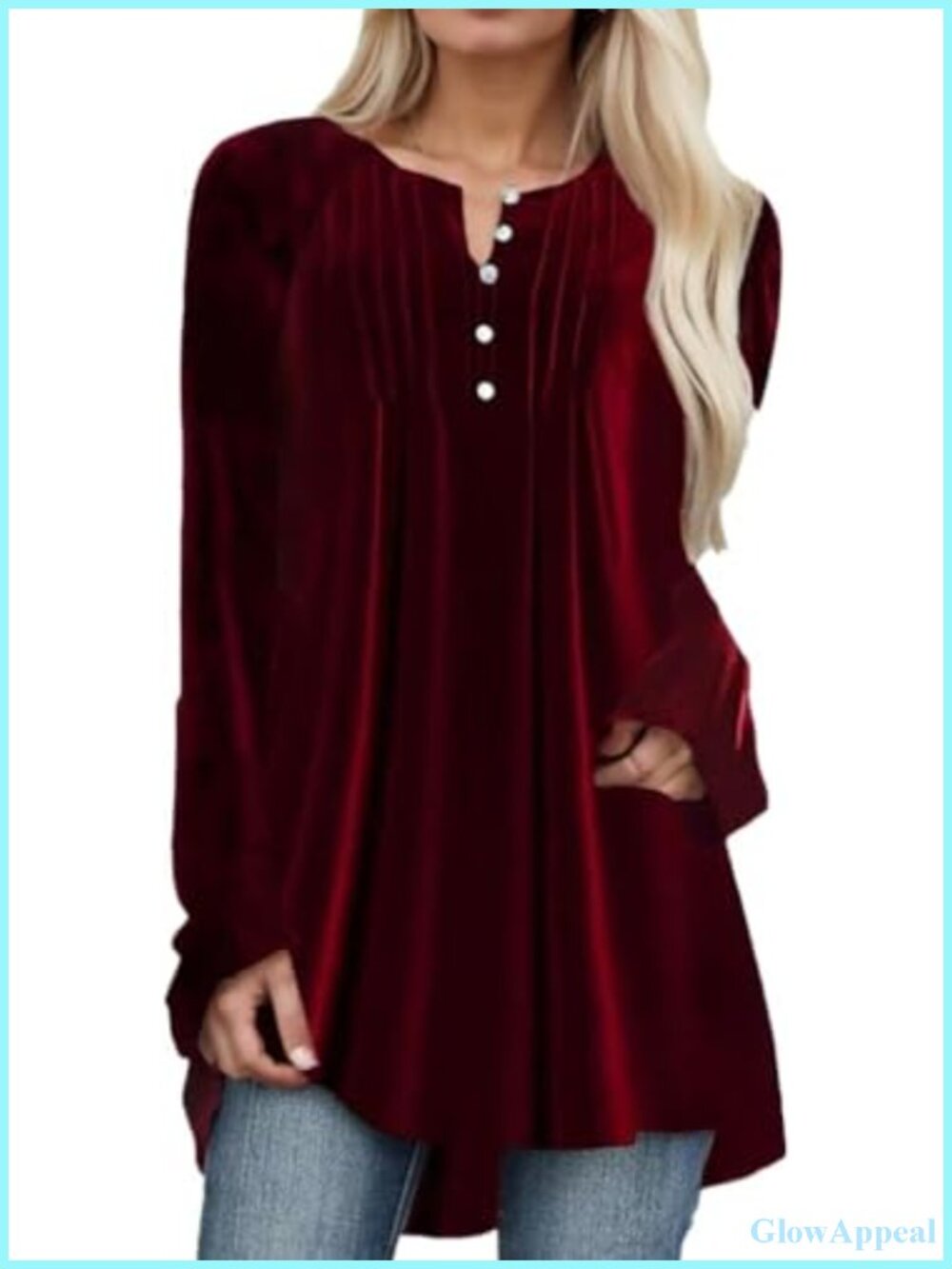 Velvet Pleated Button Down Tunic Top Long Sleeve Loose Fit Holiday Party